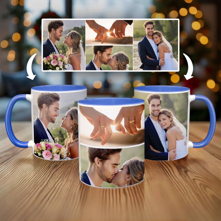 4 Photo Collage Mug with Color Handle