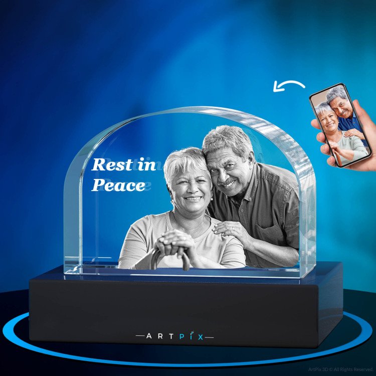 3D Tombstone Memorial Keepsake in Landscape with photo inside